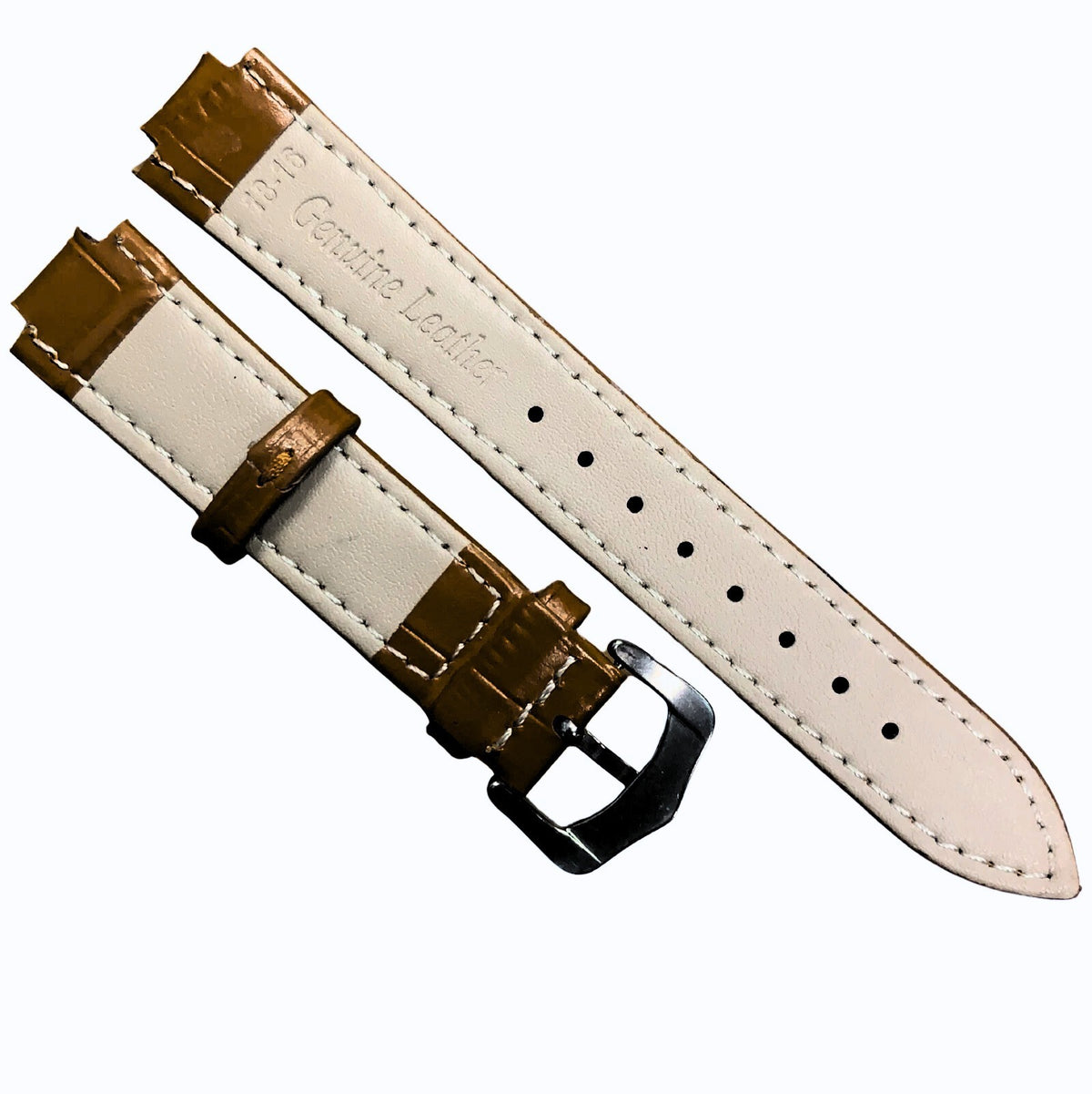 16mm Brown Genuine leather Band Strap Crocodile-Style w/ Buckle