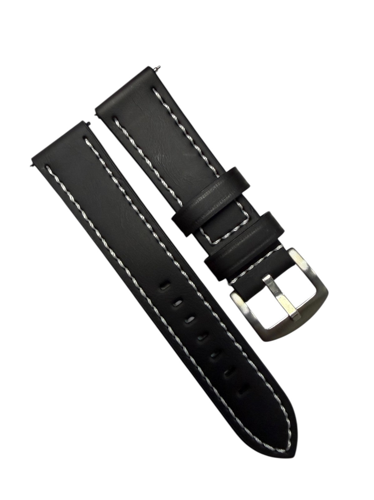 Genuine Leather Black Flat (White Stitched ) Watch Band – Quick Release Strap