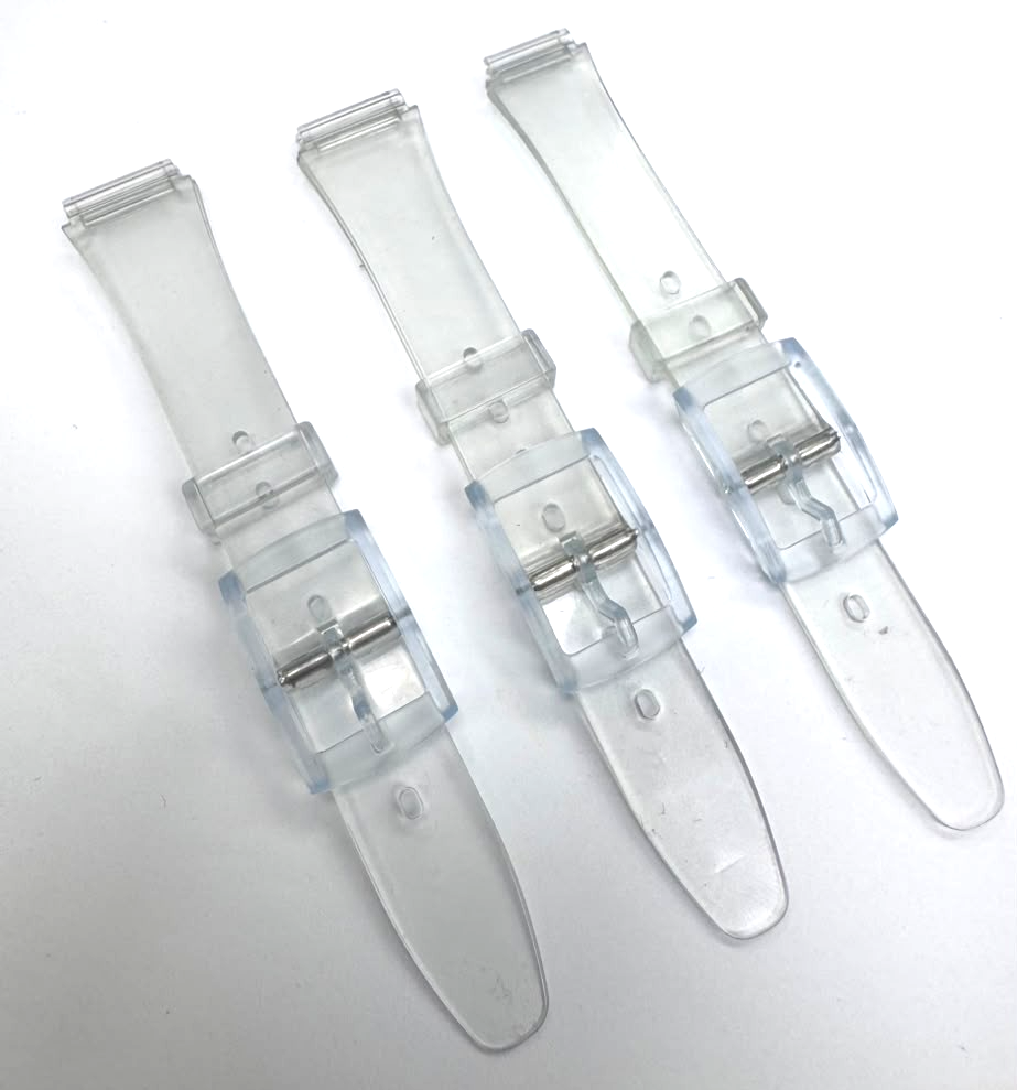 SET OF 3 12MM Plastic PVC Replacement  Watch Band Flat Clear White without Pins