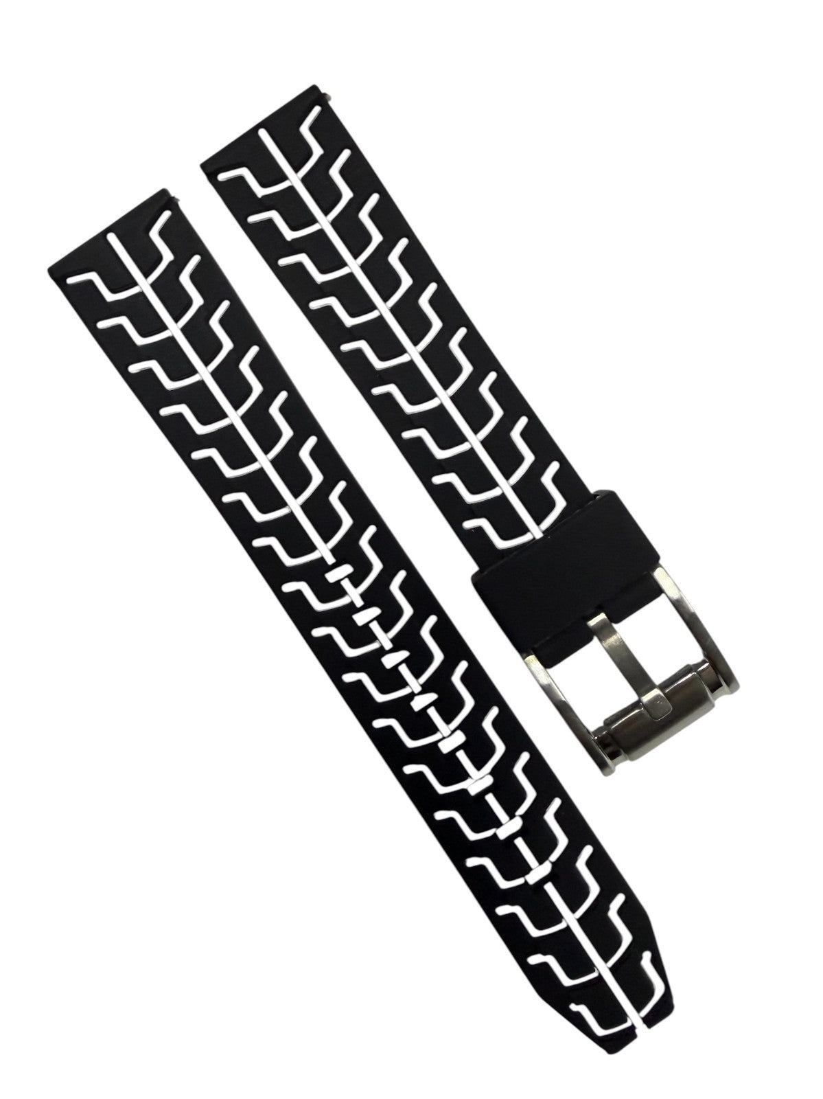 High-Quality Black Silicone Watch Band with White Pattern – Flat Stitched Strap