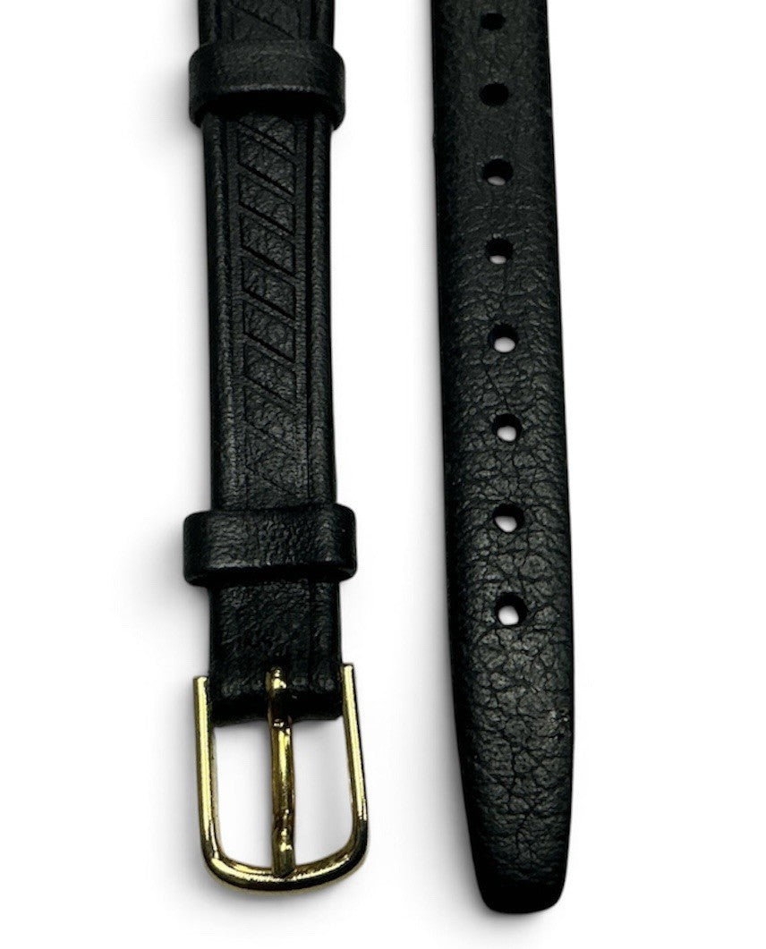10mm Design Black Tapered Leather Vintage Watch Band Open End