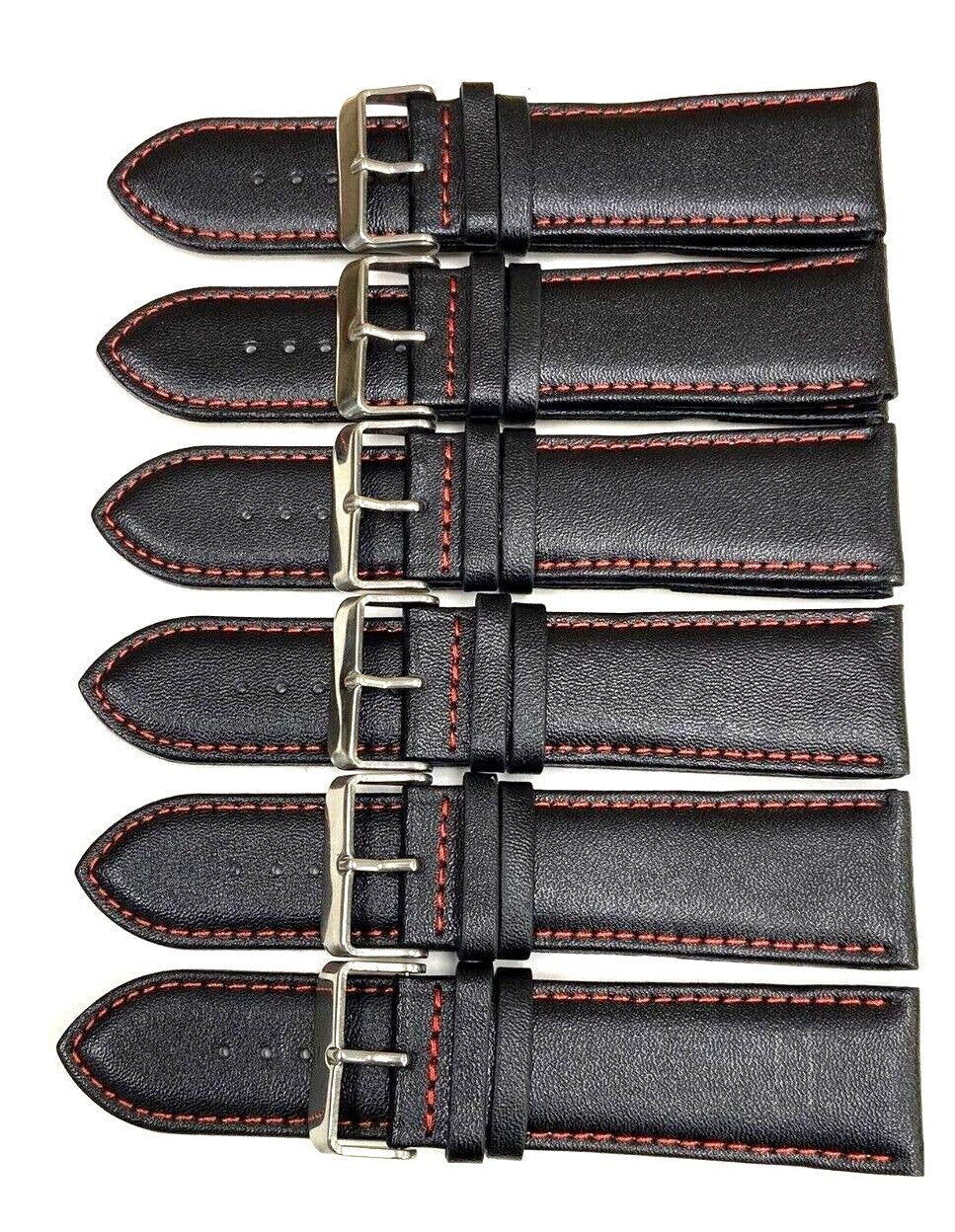 Watch Band Genuine Leather Plain PADDED With Stitches Black Color Of Size 24MM
