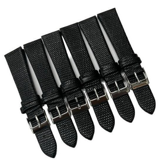 Best Quality Watch Bands Genuine Leather Lizard Grain Flat Black 12- 24mm
