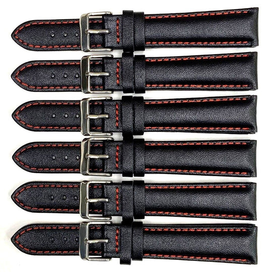 Watch Band Genuine Leather Plain PADDED With Stitches Black Color Of Size 18MM