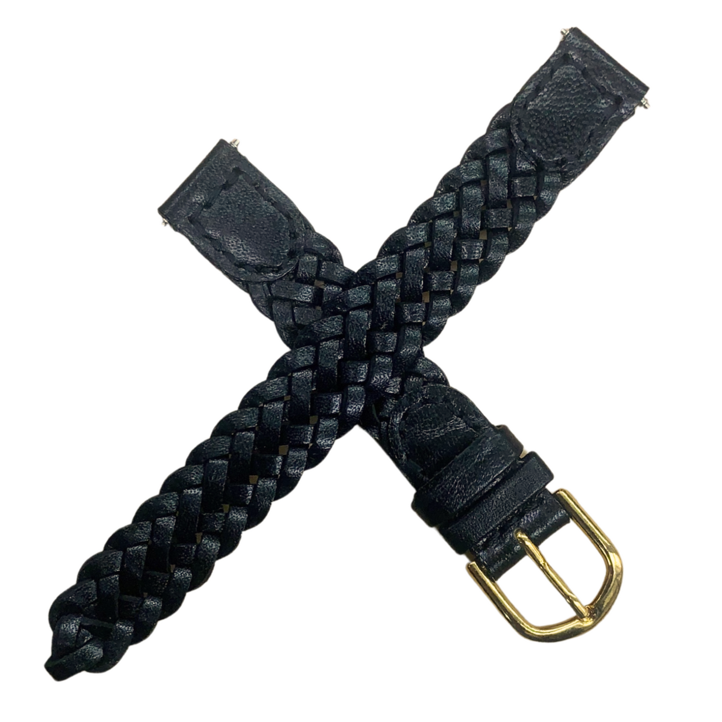 12MM, LOT OF 6 WATCH BANDS BRAIDED BLACK GENUINE LEATHER