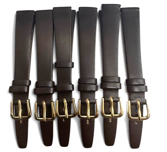 ( SET OF 6( D.Brown 14MM FLAT LEATHER STRAP BAND FOR WATCH gold Buckle