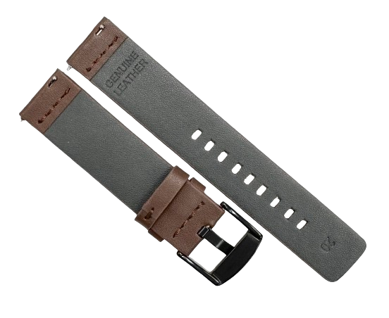 Flat Brown Watch Band, Plain Genuine Leather 20MM with Easy Pin/Fits to MOVA