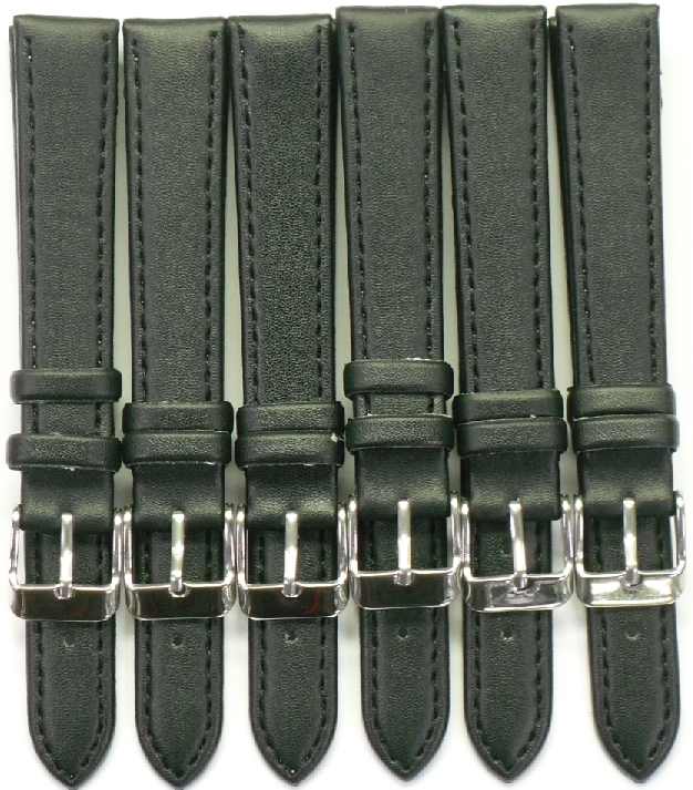 Lot of 6 Bands 28 MM Genuine Leather Plain Black Watch Band 