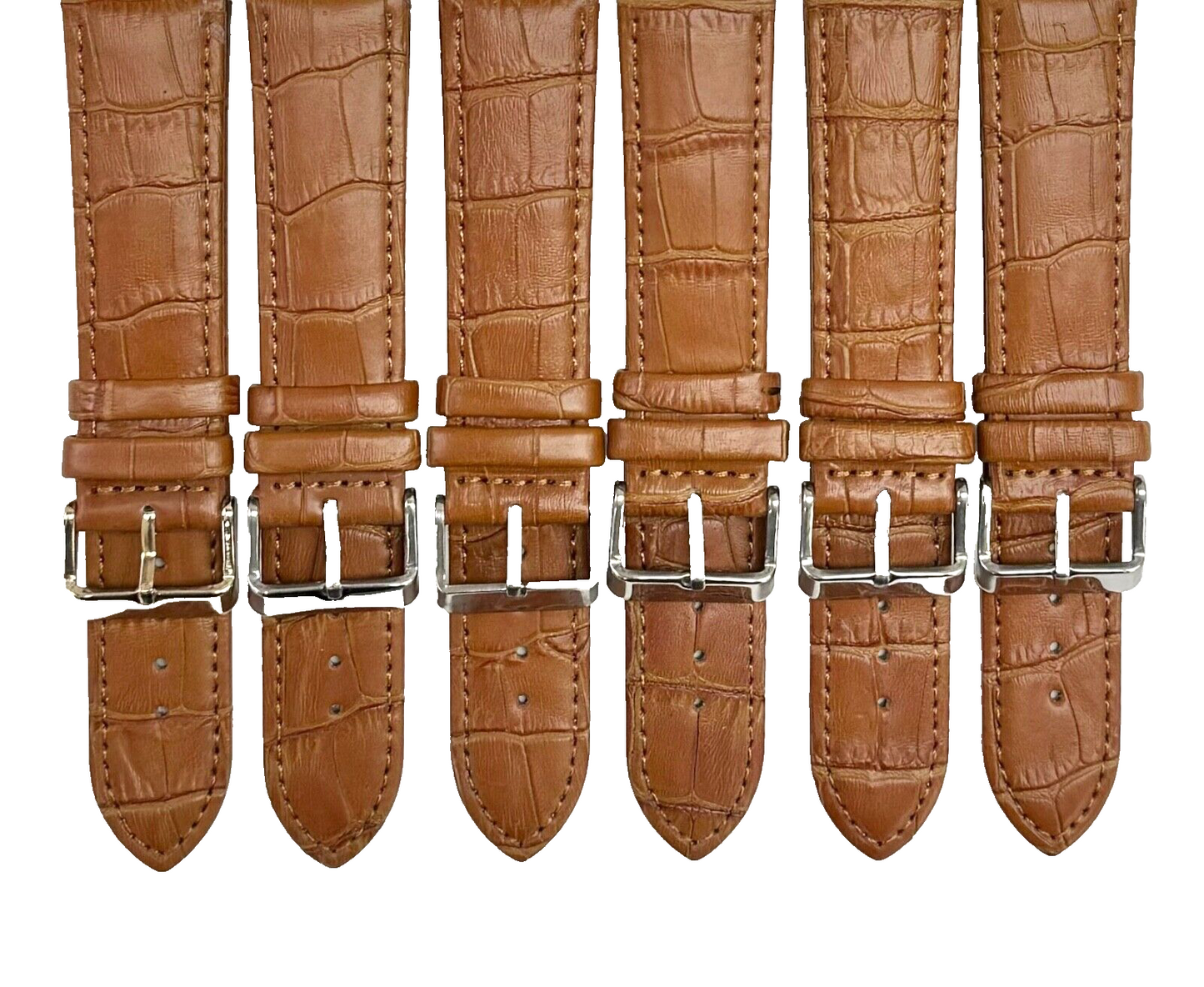Lot of 6 Watch Bands Leather Alligator Grains L.Brown Padded 22mm XL