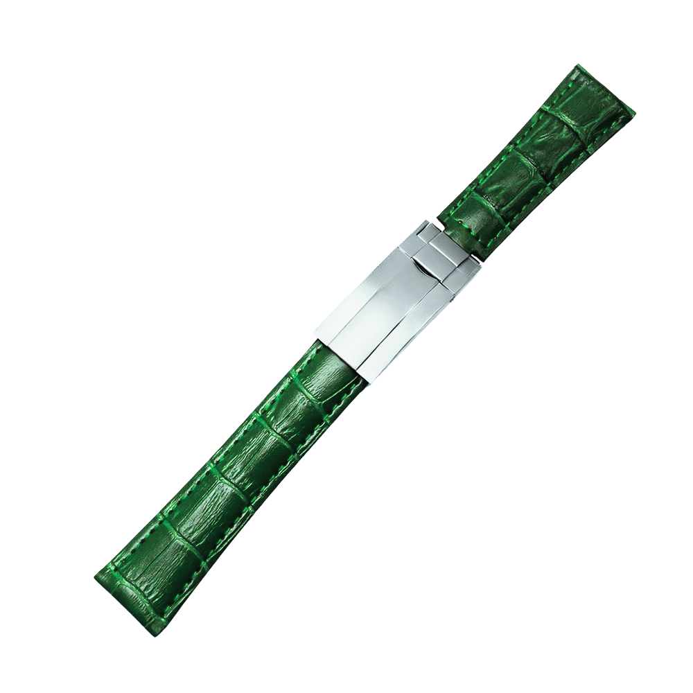 High-Quality Green Leather Watch Band – 20mm for Rolex Watches | Steel Clasp