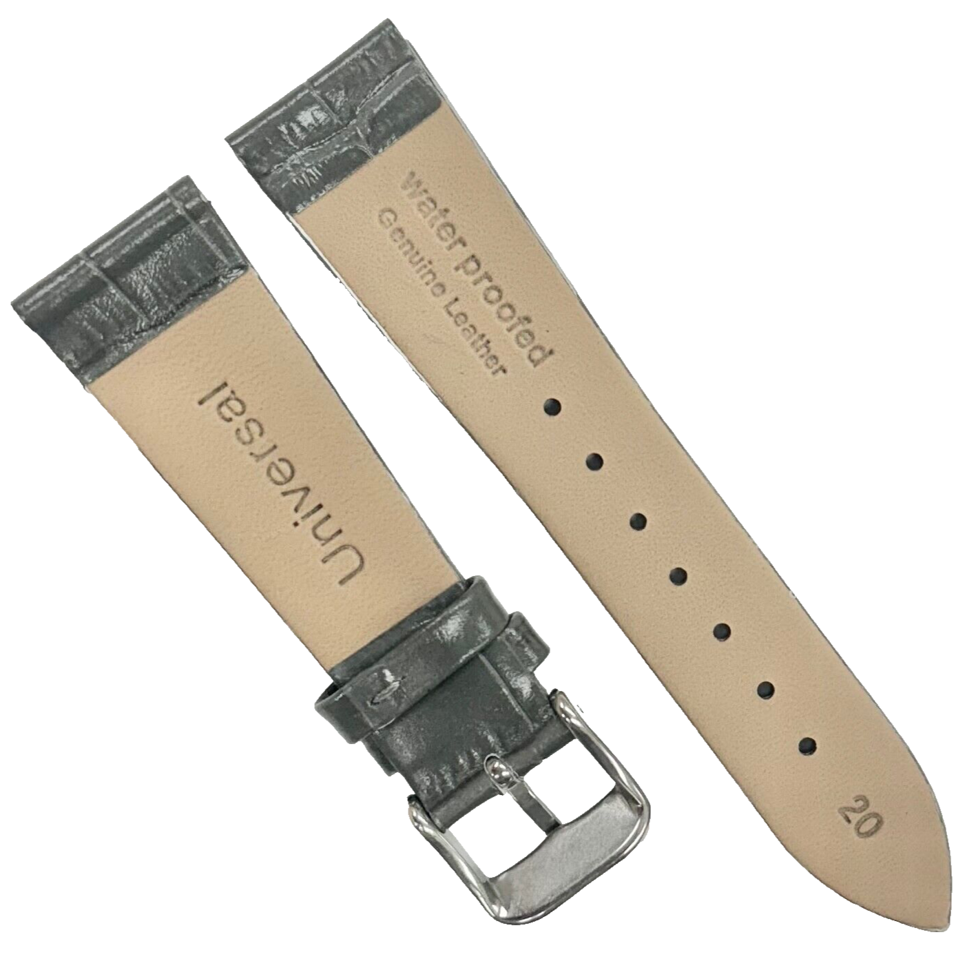 New Watch Band Short 20x16MM Genuine Leather D.Gray Alligator Grain Flat Slim