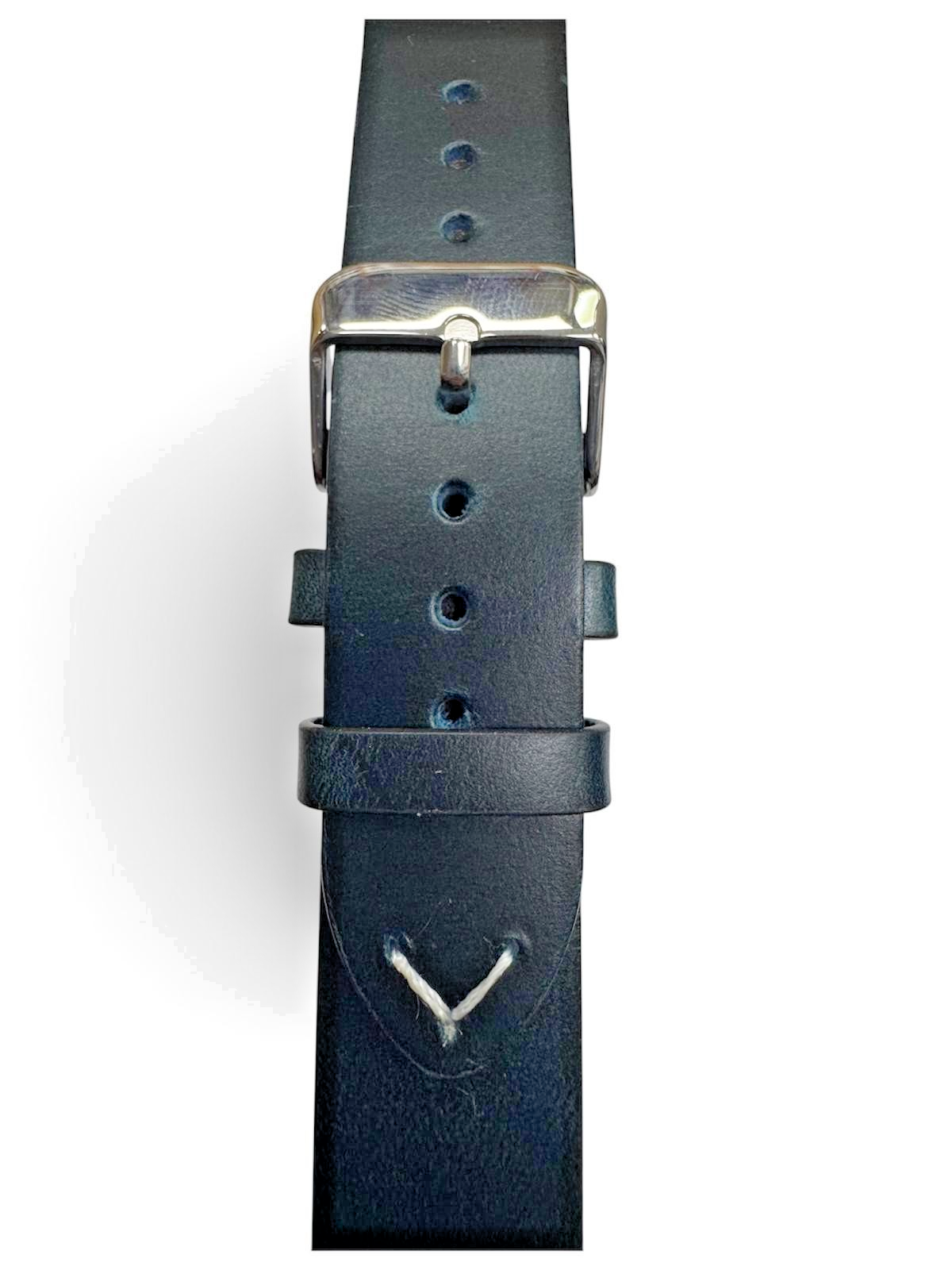 STITCHED GENUINE LEATHER UNIVERSAL WATCH BAND 20mm DEEP BLUE COLOR