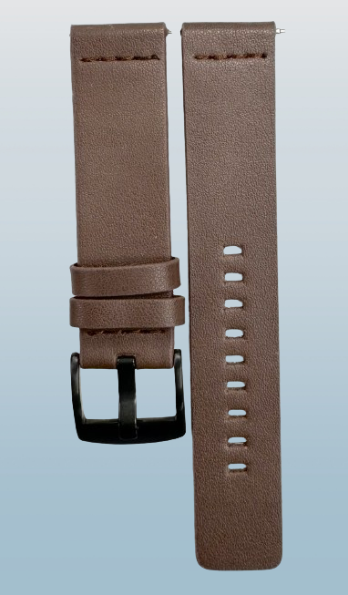 Flat Brown Watch Band, Plain Genuine Leather 20MM with Easy Pin/Fits to MOVA