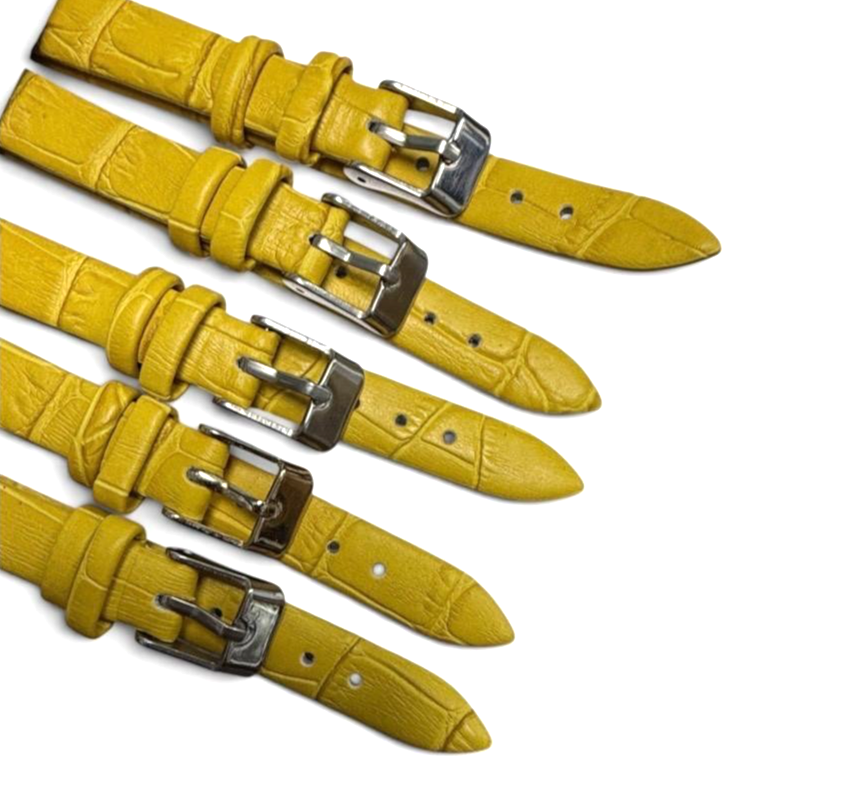 Set of 6 Watch Band Genuine Leather Alligator Grain Yellow Flat 12mmxl