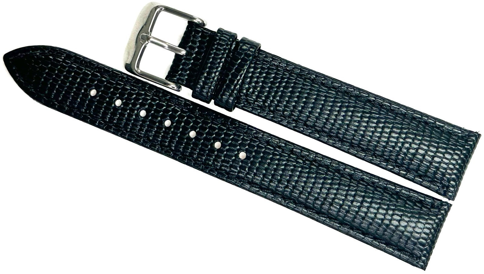 Watch Band 18MM Genuine Leather Lizard Grain Padded Black Top Quality