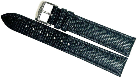 Watch Band 18MM Genuine Leather Lizard Grain Padded Black Top Quality