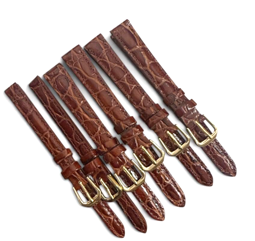 (set of 6) BROWN 8/10/12MM FLAT LEATHER STRAP BAND FOR WATCH gold Buckle