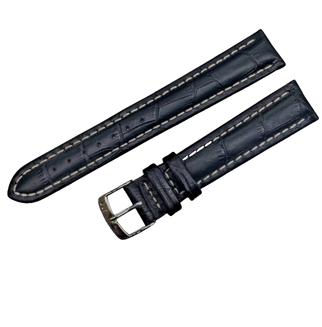 18MM BLACK LEATHER ALLIGATOR GRAIN PADDED STITCHED WATCH BAND