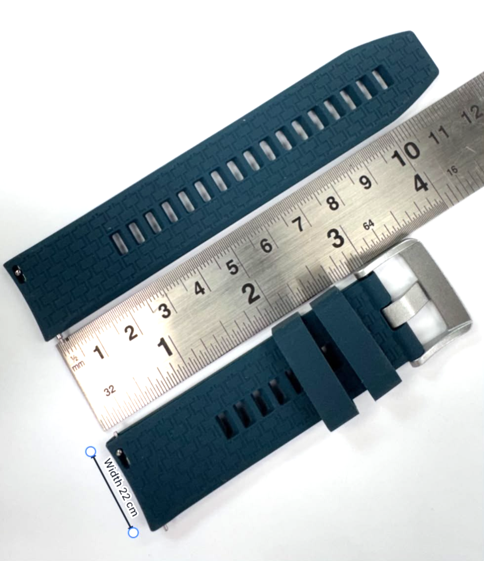 22 MM Rubber Silicone Sports Watch Band Quick Release Pin Peacock Blue Color