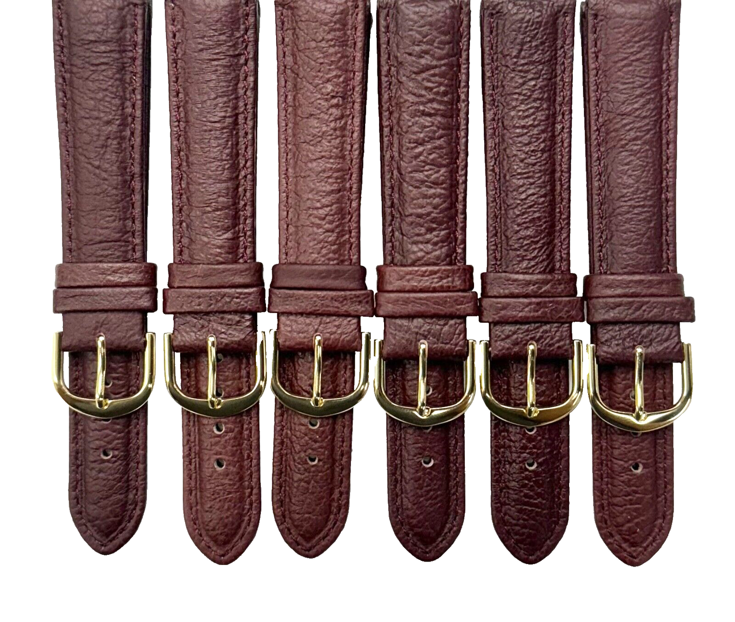 Lot of 6 Watch Bands Genuine Leather Burgundy Color Plain Padded stitched , 18MM