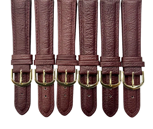 Lot of 6 Watch Bands Genuine Leather Burgundy Color Plain Padded stitched , 18MM