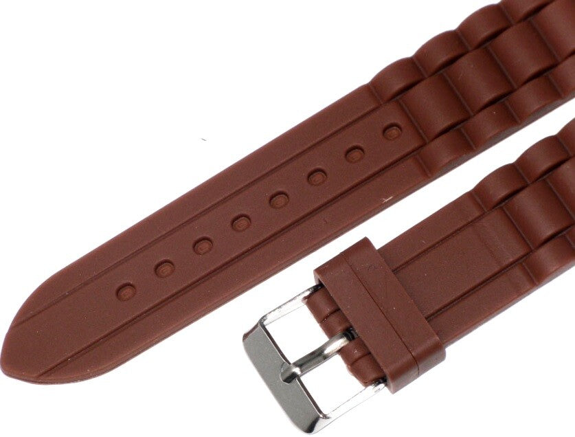 Watch Band Brown color Silicone (Heavy)22mm Silver Buckle with free spring Bars