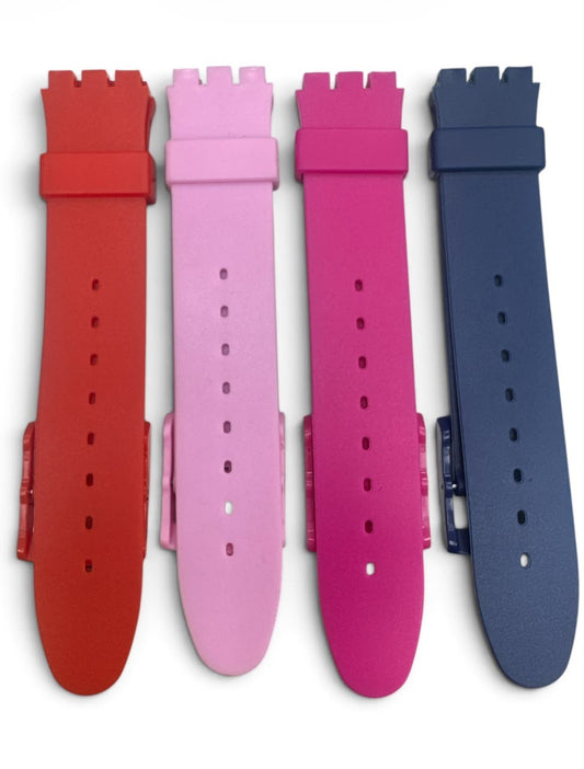 SET OF 4 WATCH BAND SET FOR SWATCH 17 MM Hot Pink Red Blue Speed Bump Style