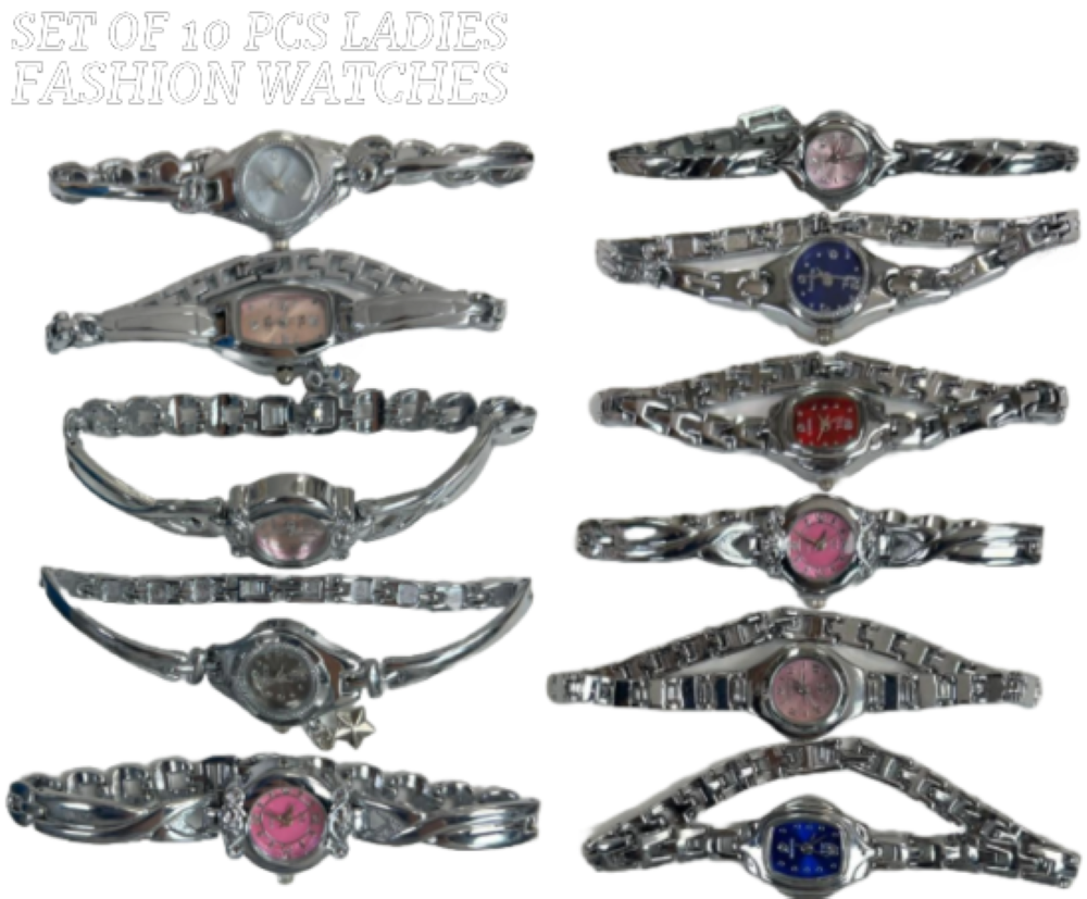 10pcs Set Women's Fashion Steel Band A03 Quartz Multi-Design Watch Bracelet
