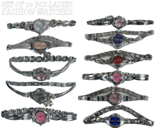 10pcs Set Women's Fashion Steel Band A03 Quartz Multi-Design Watch Bracelet