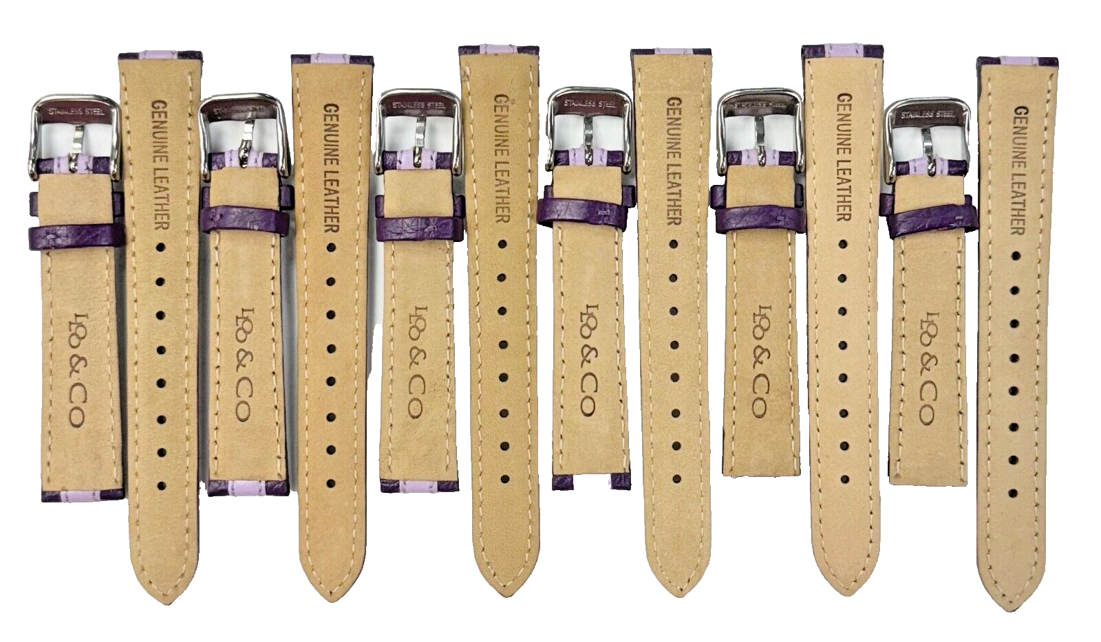 LO&CO Watch Band 16mm Regular Purple Genuine Leather  Stitched, Padded (Lot of 6