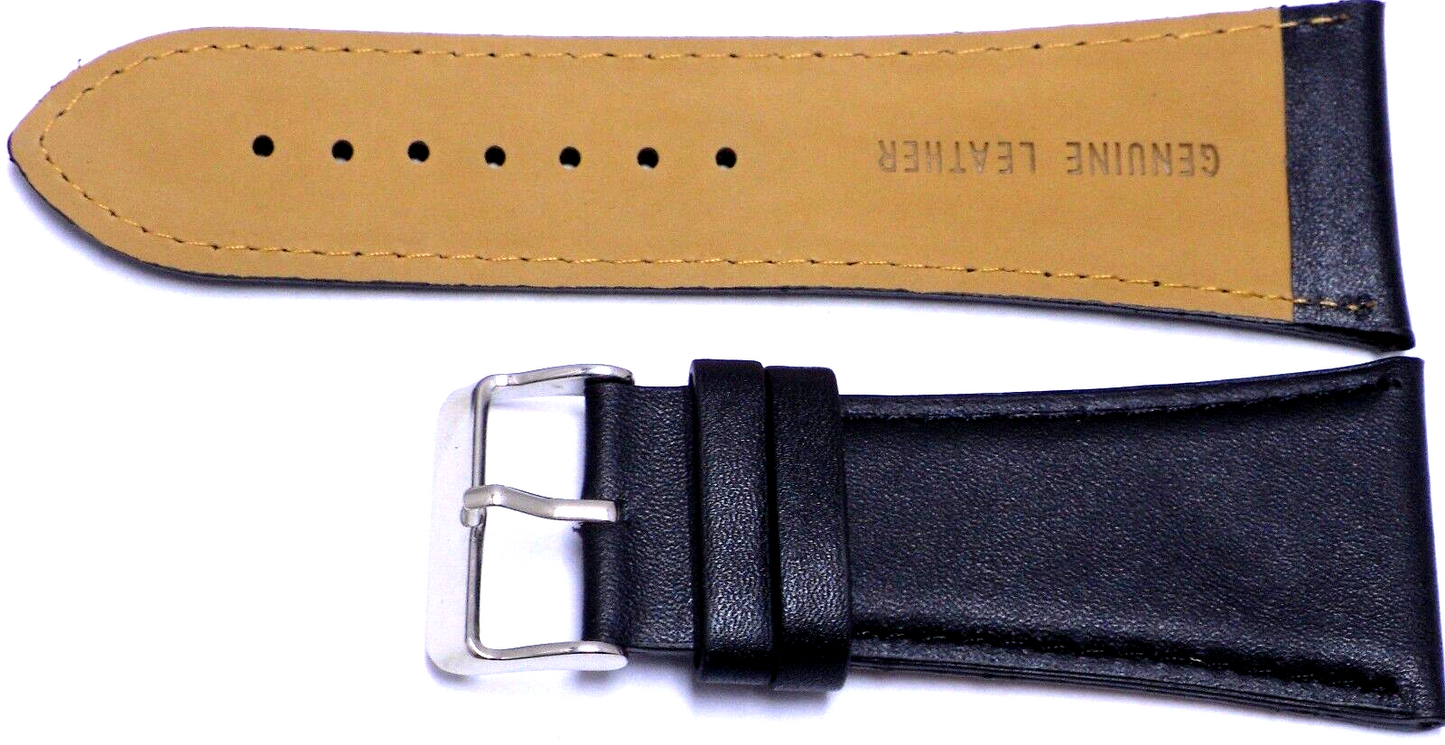 34 MM Genuine Leather Plain Padded Black Watch Band Lot of 6 Band