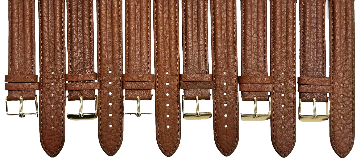 Watch Band L.Brown Genuine Leather Grain,Padded Stitched 20mm, lot of 6
