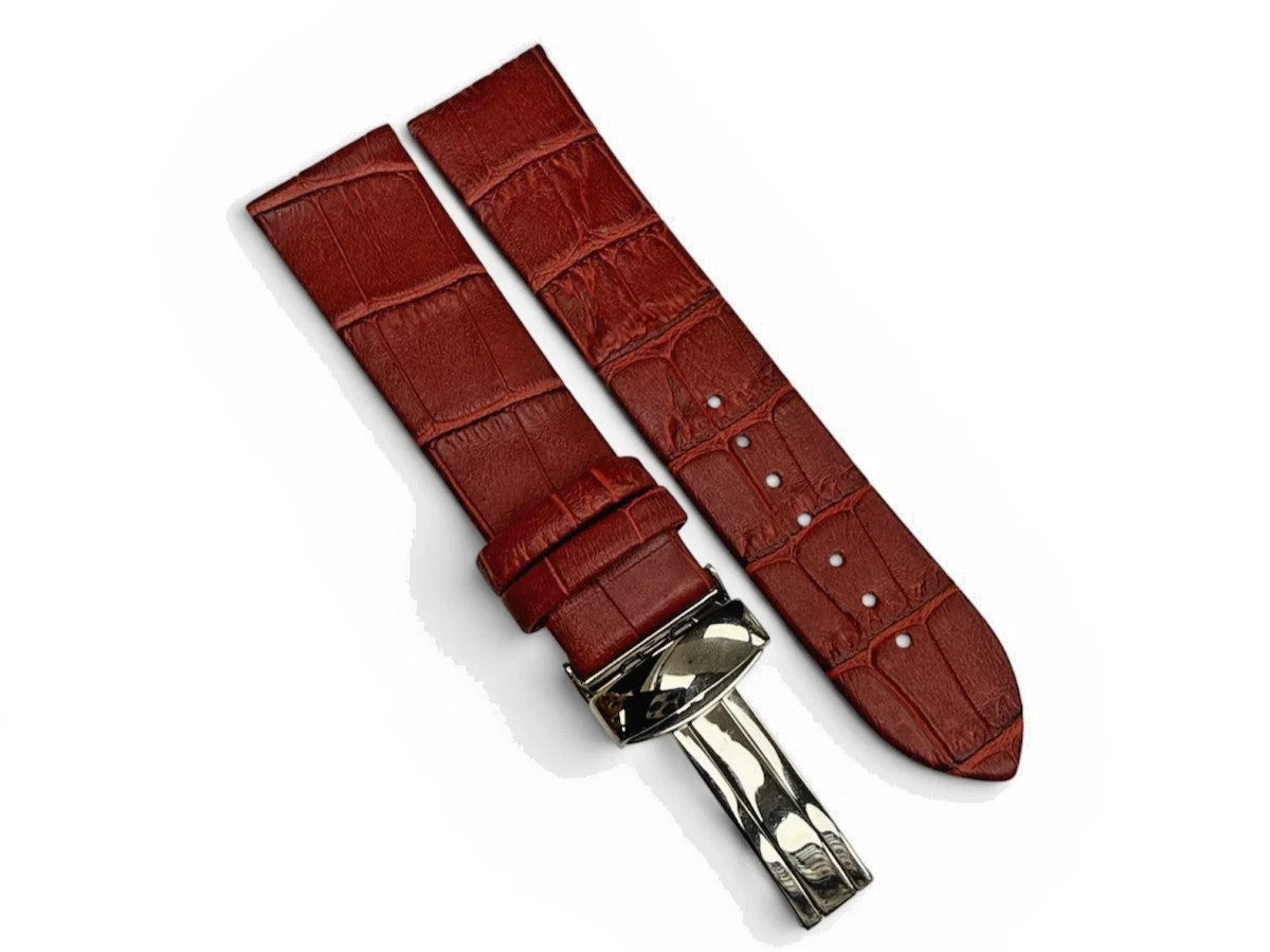 16MM 18MM 20MM 22MM 24MM RED WATCH BAND Alligator Grain Deployment Clasp