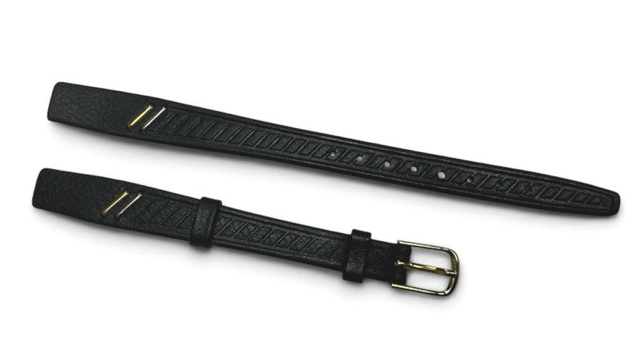 10mm Design Black Tapered Leather Vintage Watch Band Open End