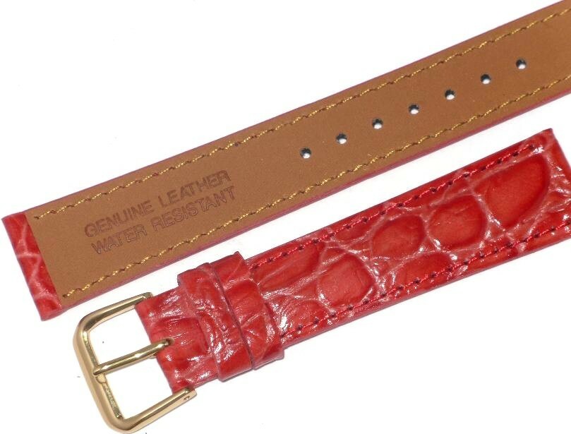 Lot of 6Pcs.Watch Bands Red Genuine Leather Crocodile Grains16mm (A1 Quality ) 
