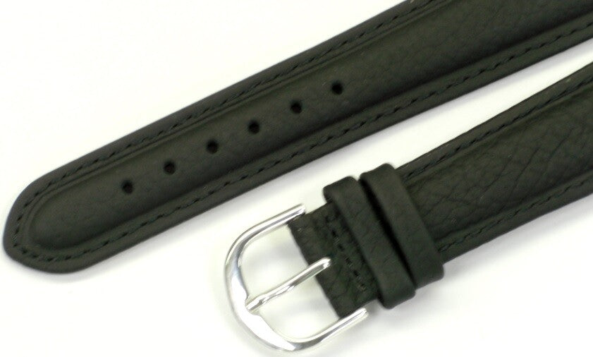 Watch Band Plain Black Genuine Leather Stitched Padded,  20MM High Quality