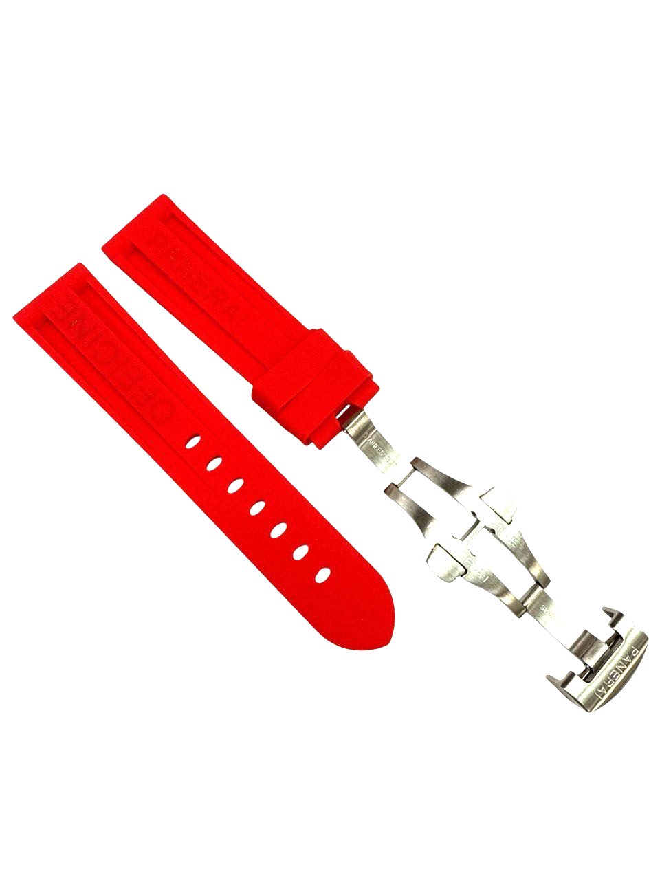 New Rubber Watch Band 24/22mm - Light Red Color for PANERAI w/ Deployment Clasp