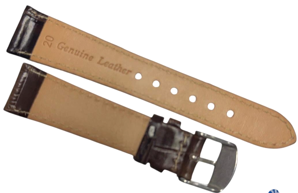 Alligator Brown color white stich Watch Band Genuine Leather 20mm