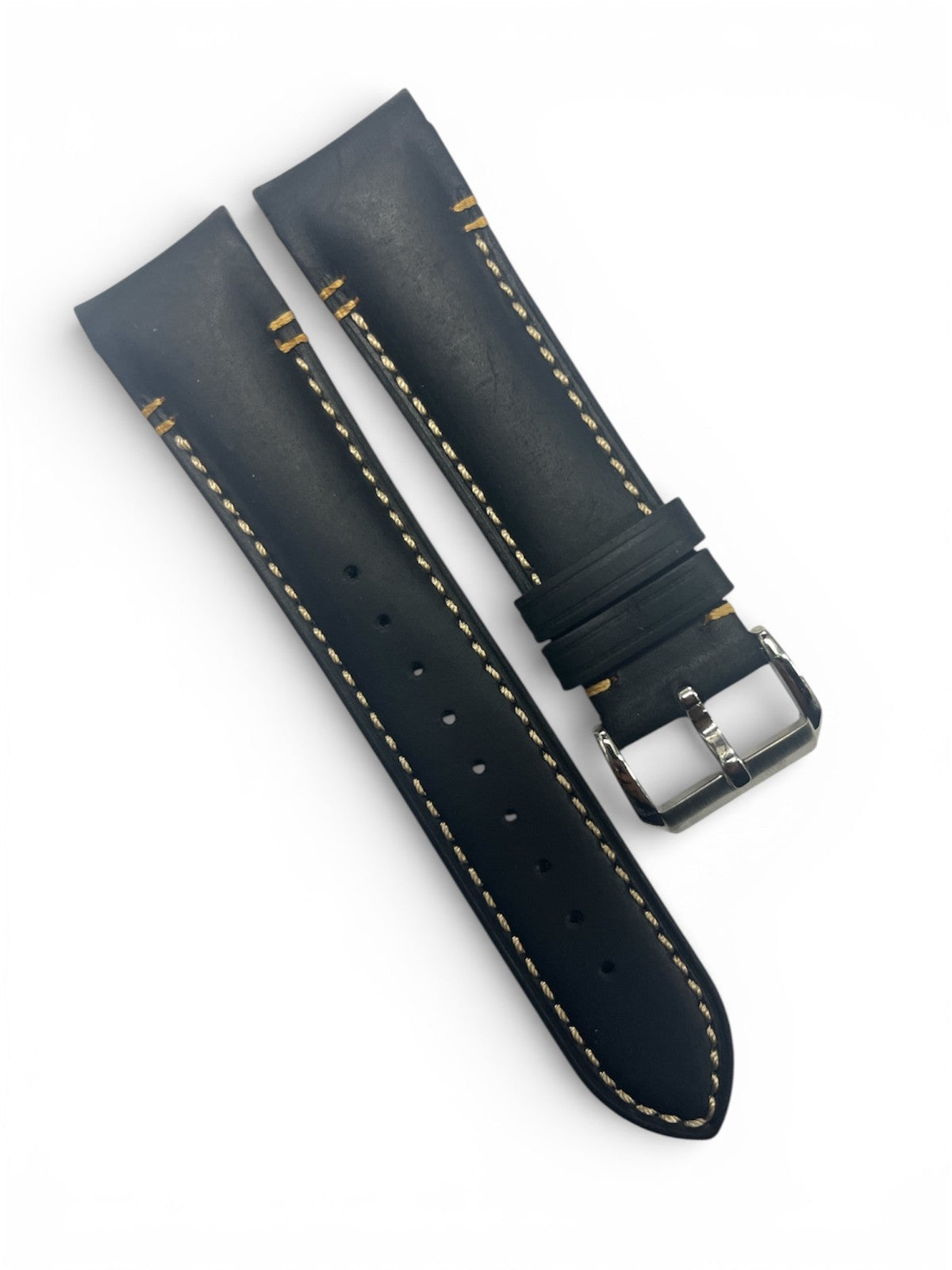 Genuine Calf Leather Black Curved Watch Band Strap 22MM * 20MM