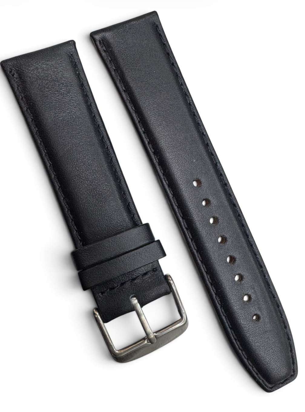 22 MM BLACK GENUINE LEATHER Watch Band for High End Watches Stitched