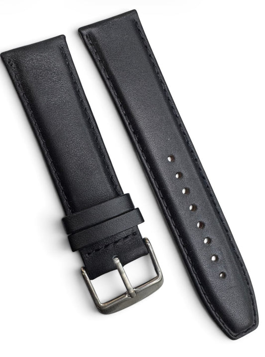 22 MM BLACK GENUINE LEATHER Watch Band for High End Watches Stitched