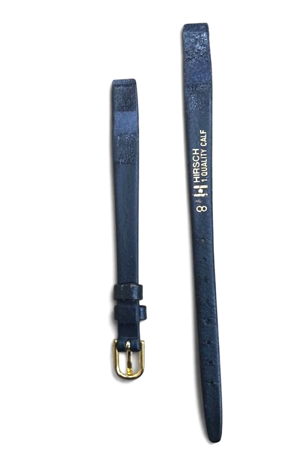 8mm Genuine Leather Quality Calf Black Flat open-ended Watch Band