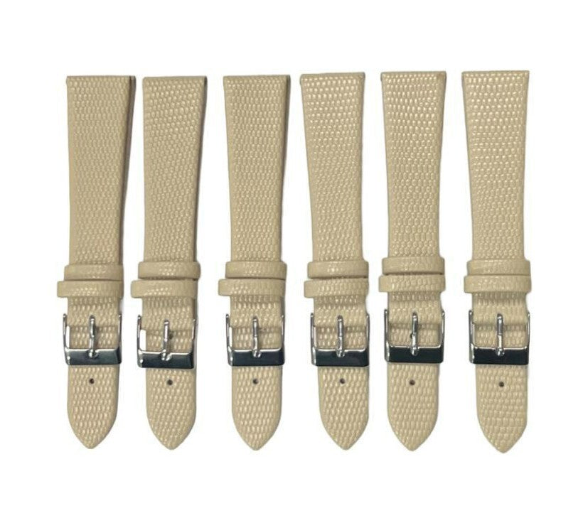 Best Quality Watch Bands Genuine Leather Lizard Grain Flat Beige Color 12- 24mm