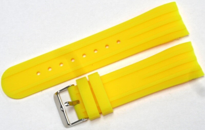 CURVED END SILICONE WATCH BAND, RUBBER STRAP 24MM  5 COLORS