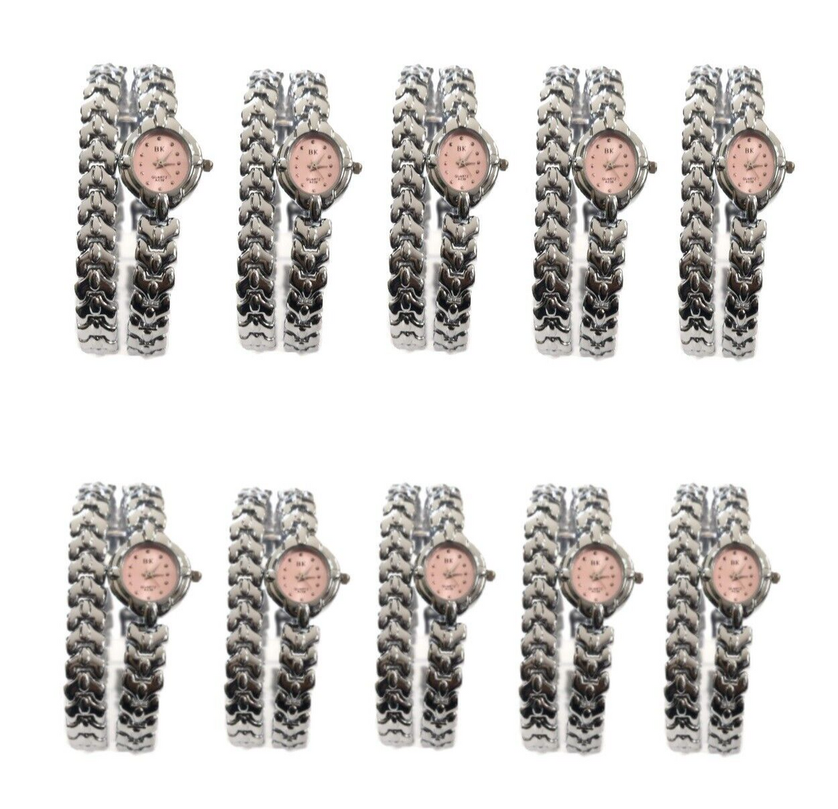 LOT OF 10 LADIES FASHION WATCH WITH BRACELET COMBO PINK /BLK/BLUE/PURPLE DIAL