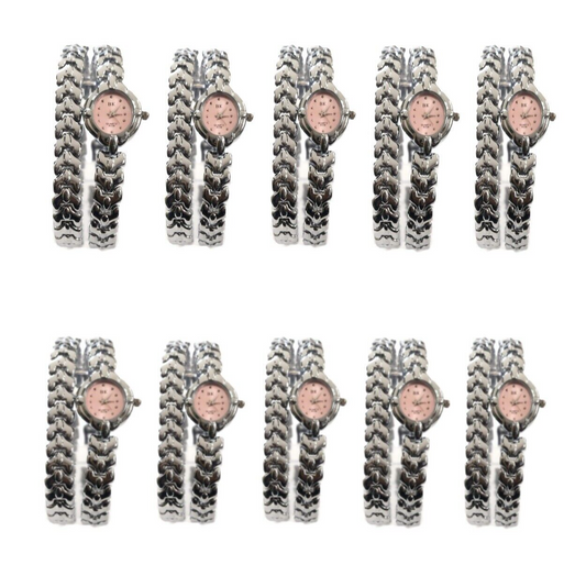 LOT OF 10 LADIES FASHION WATCH WITH BRACELET COMBO PINK /BLK/BLUE/PURPLE DIAL
