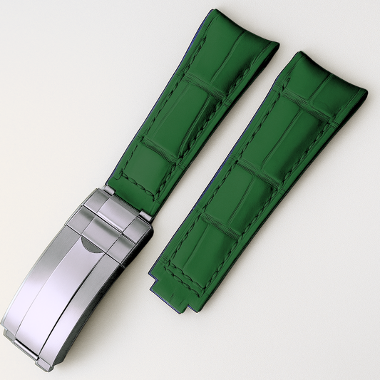 High-Quality Green Leather Watch Band – 20mm for Rolex Watches | Steel Clasp