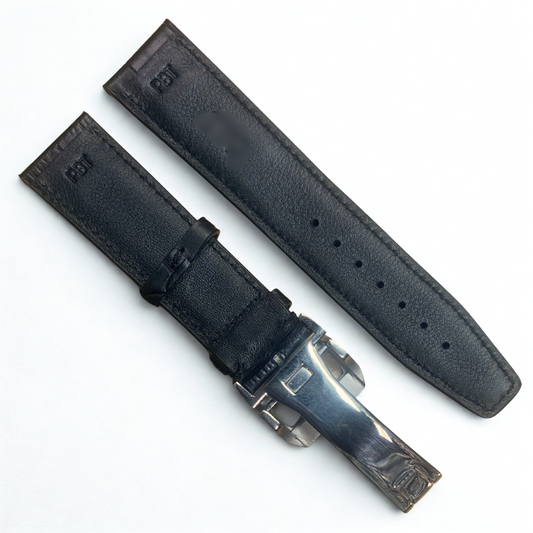 22mm Black Genuine leather Band Strap | Crocodile-Style w/ Clasp for IWC Bands