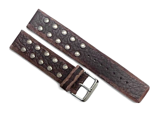 Vintage Biker Stud Leather Watch Band Faded Burgundy Color-20mm