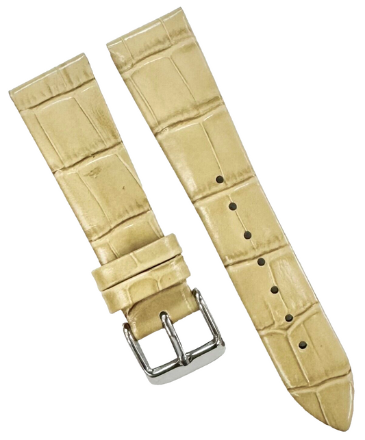 New Watch Band Short 20x16MM Genuine Leather Beige Alligator Grain Flat Slim